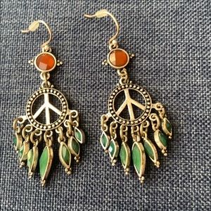 Lucky Brand Peace Sign Dream Catcher Earrings
